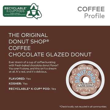 The Original Donut Shop Coffee Chocolate Glazed Donut Keurig Single-Serve K-Cup Pods, Medium Roast Coffee, 72 Count (6 Packs of 12)