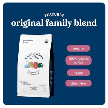 Chamberlain Coffee The Original Family Blend - Medium Roast Ground Coffee Beans with Notes of Milk Chocolate, Almond & Black Cherry - Specialty Ground Coffee Freshly Roasted In California - 12 oz