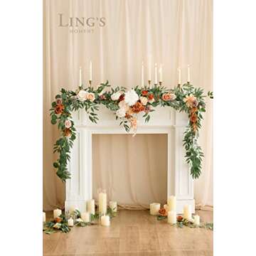 Ling's Moment Fall 9FT Flower Garland for Backdrop Decorations - Wedding Arch Flowers, Eucalyptus & Rose, Artificial Floral Garland for Mantle - Sweetheart Table Decor for Ceremony, Terracotta