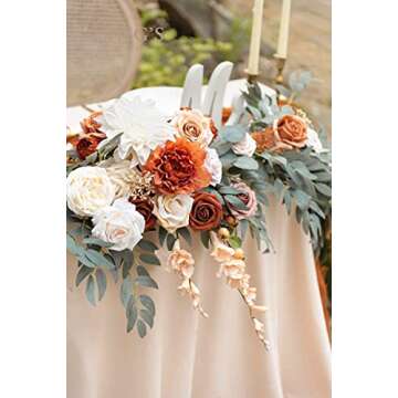 Ling's Moment Fall 9FT Flower Garland for Backdrop Decorations - Wedding Arch Flowers, Eucalyptus & Rose, Artificial Floral Garland for Mantle - Sweetheart Table Decor for Ceremony, Terracotta