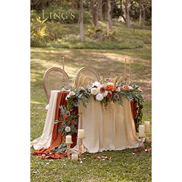 Ling's Moment Fall 9FT Flower Garland for Backdrop Decorations - Wedding Arch Flowers, Eucalyptus & Rose, Artificial Floral Garland for Mantle - Sweetheart Table Decor for Ceremony, Terracotta