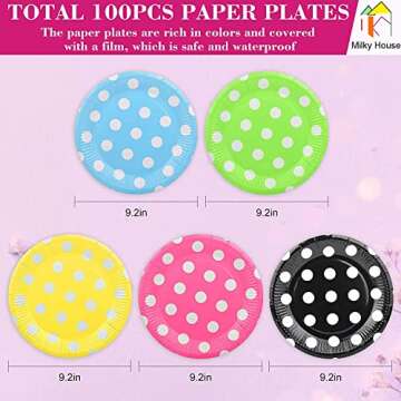 Paper Plate 9 Inch Disposable Plates, 100 Pack Colored Plates for Parties, Polka Dot Paper Plate Reusable, Bulk Dinner Plates for Wedding, Dinnerware Plates Lunch Plate for Party Birthdays Picnic, etc