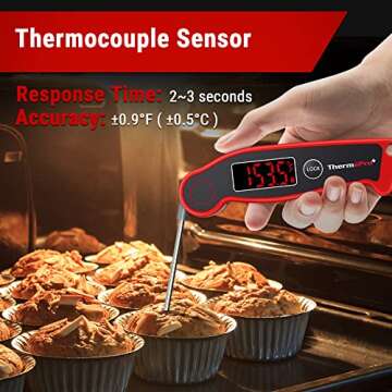 ThermoPro TP19 Waterproof Digital Meat Thermometer for Grilling with Ambidextrous Backlit & Thermocouple Instant Read Kitchen Cooking Food Thermometer for Candy Water Oil BBQ Grill Smoker