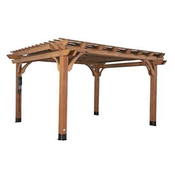 Backyard Discovery Beaumont 14' x 12' Traditional Cedar Wood Pergola Kit with Trellis Roof, All-Season Durability, High-Wind Rating, PowerPort, Shade for Outdoor Patio, Deck, Garden, and Entertaining