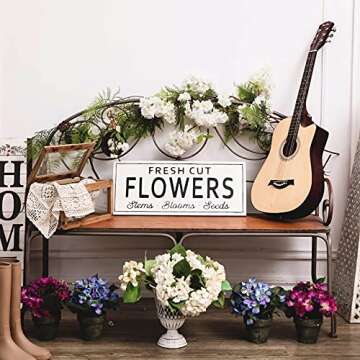 NIKKY HOME Fresh Cut Flowers Sign Vintage Metal Spring Home Decor Hanging Sign for Market Farmhouse Garden Rustic Wall Plaque Decoration Outdoor Indoor Exterior, 24.02 x 0.67 x 10.04 Inches, White