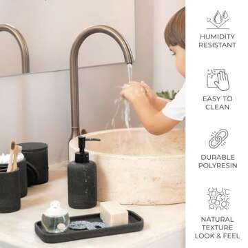 ZCCZ - Black Bathroom Accessories Set 6 Pcs - Toothbrush Holder, Lotion Soap Dispensers, 2 Qtip Holder Dispenser, Vanity Tray, Bathroom Tumbler - Countertop Vanity Organizer - Bathroom Accessory Set