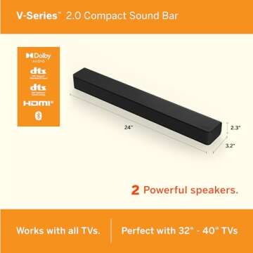 VIZIO V-Series 2.0 Compact Sound Bar with Dolby Audio, DTS:X, Bluetooth V20x-J8