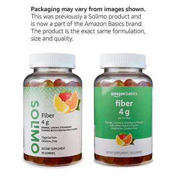 Amazon Basics (previously Solimo) Fiber 4g Gummy - Digestive Health, Supports Regularity, Orange, Lemon & Strawberry, 90 Gummies (2 per Serving)