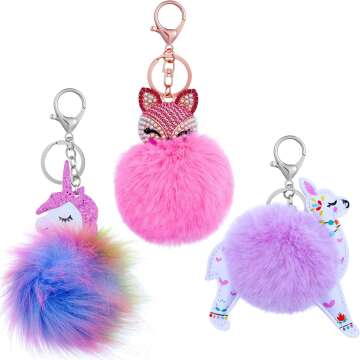 Cute Animal Pom Pom Keychains