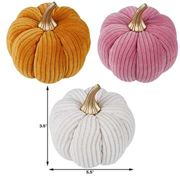 winemana 3 Pcs Thanksgiving Decorations Large Artificial Pumpkins, Lint Pink Orange White Fall Tabletop Centerpieces, Fall Friendsgiving Decorations for Home Kitchen Table Indoor Party Outdoor Yard