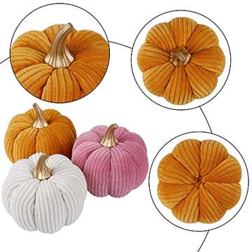 winemana 3 Pcs Thanksgiving Decorations Large Artificial Pumpkins, Lint Pink Orange White Fall Tabletop Centerpieces, Fall Friendsgiving Decorations for Home Kitchen Table Indoor Party Outdoor Yard