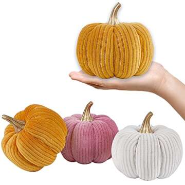 winemana 3 Pcs Thanksgiving Decorations Large Artificial Pumpkins, Lint Pink Orange White Fall Tabletop Centerpieces, Fall Friendsgiving Decorations for Home Kitchen Table Indoor Party Outdoor Yard