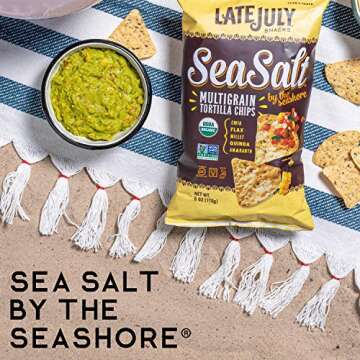 LATE JULY Snacks Multigrain Sea Salt by the Seashore Tortilla Chips, 6 oz. Bag 12 Count(Pack of 1)