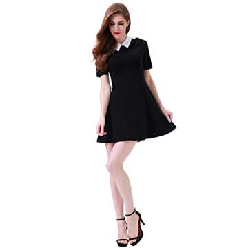 Aphratti Women's Short Sleeve Peter Pan Collar Cute Skater Dress Fit and Flare A-Line Casual Dresses Black X-Large