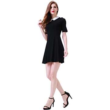 Aphratti Women's Short Sleeve Peter Pan Collar Cute Skater Dress Fit and Flare A-Line Casual Dresses Black X-Large