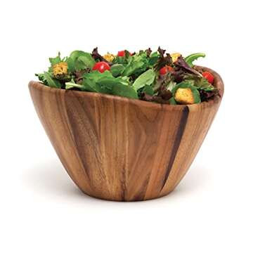 Lipper International Acacia Wave Serving Bowl for Fruits or Salads, Large, 12" Diameter x 7" Height, Single Bowl