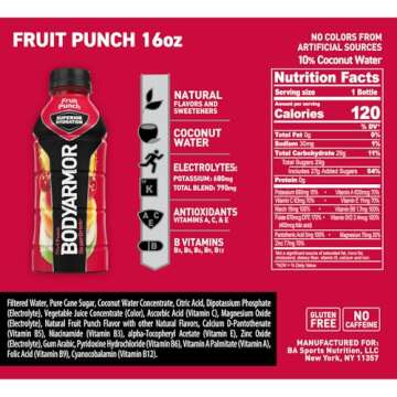 BODYARMOR Sports Drink Sports Beverage, Fruit Punch, Natural Flavors With Vitamins, Potassium-Packed Electrolytes, No Preservatives, Perfect For Athletes, 16 Fl Oz (Pack of 12)