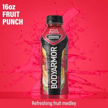 BODYARMOR Sports Drink Sports Beverage, Fruit Punch, Natural Flavors With Vitamins, Potassium-Packed Electrolytes, No Preservatives, Perfect For Athletes, 16 Fl Oz (Pack of 12)