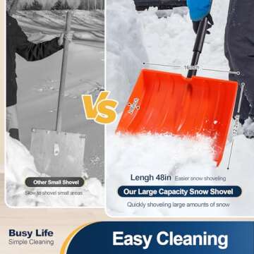 Yocada Snow Shovel for Driveway Home Garage Snow Removal Aluminum Strip with D-Grip Handle 48 inch Long Large Capacity Shovel for Garden Car Camping Outdoor Orange