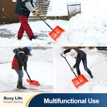 Yocada Snow Shovel for Driveway Home Garage Snow Removal Aluminum Strip with D-Grip Handle 48 inch Long Large Capacity Shovel for Garden Car Camping Outdoor Orange