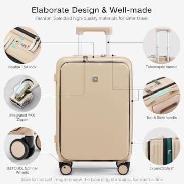 Hanke Grace Expandable Suitcases with Wheels Hardshell Carry On Luggage Airline Approved, 20 Inch Travel Suitcase Lightweight Tsa Luggage for Short Business Trips, Cuban Sand.