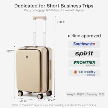 Hanke Grace Expandable Suitcases with Wheels Hardshell Carry On Luggage Airline Approved, 20 Inch Travel Suitcase Lightweight Tsa Luggage for Short Business Trips, Cuban Sand.