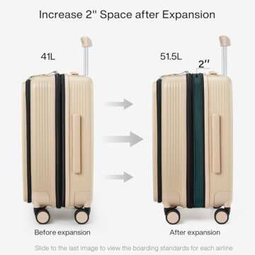 Hanke Grace Expandable Suitcases with Wheels Hardshell Carry On Luggage Airline Approved, 20 Inch Travel Suitcase Lightweight Tsa Luggage for Short Business Trips, Cuban Sand.