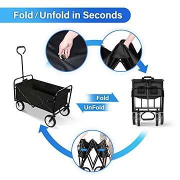 YSSOA Rolling Folding & Rolling Collapsible Garden Cart, Outdoor Camping Wagon Utility with 360 Degree Swivel Wheels & Adjustable Handle, Black 220lbs Weight Capacity