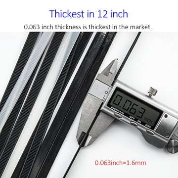 Cable Zip Ties Heavy Duty 12 Inch, Ultra Strong Plastic Wire Ties with 120 Pounds Tensile Strength, 100 Pieces, Nylon Tie Wraps with 0.3 Inch Width in Black & White, Indoor and Outdoor UV Resistant