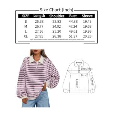 Trendy Queen Womens Oversized Sweatshirt Polo Striped Shirt Tops Y2k Old Money 90s 80s 70s Vintage Fall Fashion Long Sleeve Pullover 2024 Clothes Outfits