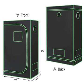 DIGLAB Green Hydroponic Grow Tent Mylar Reflective Growing Tent 24"x24"x48" with Observation Window and Removable Floor Tray for Indoor Gardening Plant Growing