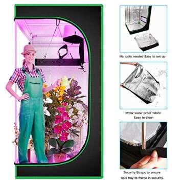 DIGLAB Green Hydroponic Grow Tent Mylar Reflective Growing Tent 24"x24"x48" with Observation Window and Removable Floor Tray for Indoor Gardening Plant Growing