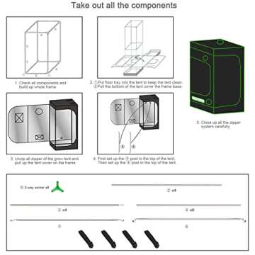 DIGLAB Green Hydroponic Grow Tent Mylar Reflective Growing Tent 24"x24"x48" with Observation Window and Removable Floor Tray for Indoor Gardening Plant Growing