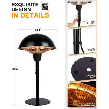 Star Patio Electric Patio Heater, Tabletop Heater, Infrared Heaters, Electric Outdoor Heater, Outdoor Space Heater, Portable Heater with Hammered Bronze Finished, 1500W, STP1566-BT