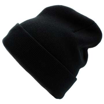 CUFFED PLAIN SKULL BEANIE HAT / CAP | Winter Unisex Knit Hat Toboggan For Men & Women | Unique & Timeless Clothing Accessories By Top Leve, Black