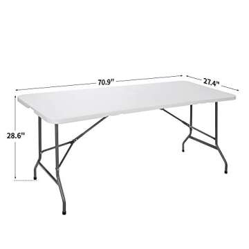 SUPER DEAL 6FT Folding Table for Indoor Outdoor, Portable Heavy Duty Fold-in-Half Plastic Dining Picnic Party Camping Table with Carrying Handle