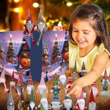 Christmas Gnome Advent Calendar 2024 with 24 Gnome Plush Toys, 2024 Christmas Gnome Advent Calendar, 24 Day Christmas Advent Calendar, Christmas Gifts for Adults and Kids (1 Set)