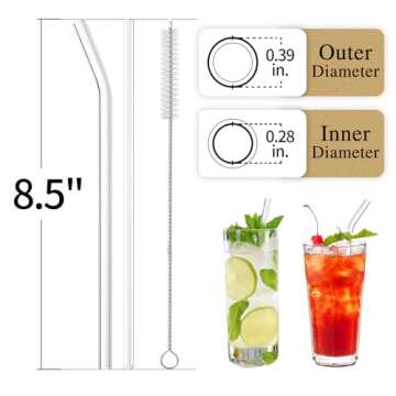 Piteno® 16-Pack Reusable Glass Straws Set, Clear Glass Drinking Straws, 8.5''x10MM, Set of 6 Straight and 6 Bent with 4 Cleaning Brushes, Perfect for Smoothies, Milkshakes, Juice, Tea