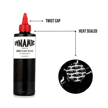 Dynamic Color Co. Union Black Tattoo Ink, 8 oz - Reach Compliant Safe Tattoo Ink for European Regulations - Superior Black Tattoo Ink, Tattoo Ink Made in USA