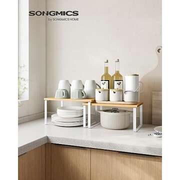 SONGMICS Stackable Cabinet Organizer Shelf Set of 4