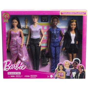 Barbie Careers Set of 4 Dolls & Accessories, Women in Film with Studio Executive, Director, Cinematographer & Movie Star in Removable Looks