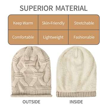 Senker Fashion 2 Pack Womens Slouchy Beanie Winter Knit Soft Hat for Women and Men Black Beige