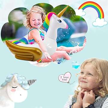 iGeeKid Unicorn Pool Float for Kids Inflatable Pool Floaties Unicorn Swimming Ring Ride On Party Pool Water Toys for Age 3-8 Years Kids Girls Boys Toddlers Summer Beach Swim Floats