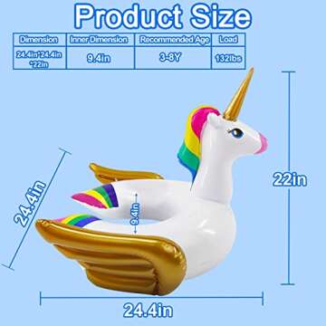 iGeeKid Unicorn Pool Float for Kids Inflatable Pool Floaties Unicorn Swimming Ring Ride On Party Pool Water Toys for Age 3-8 Years Kids Girls Boys Toddlers Summer Beach Swim Floats