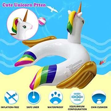 iGeeKid Unicorn Pool Float for Kids Inflatable Pool Floaties Unicorn Swimming Ring Ride On Party Pool Water Toys for Age 3-8 Years Kids Girls Boys Toddlers Summer Beach Swim Floats