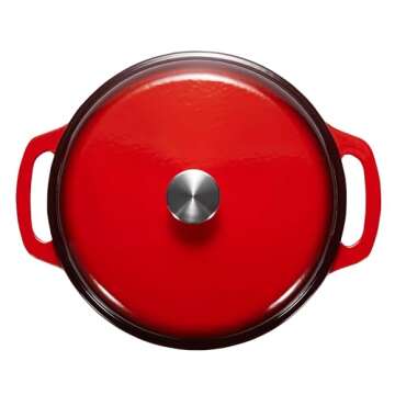 Amazon Basics Cast Iron Dutch Oven Pot with Lid, Enameled, Round, Dual Handles, Heavy-Duty, Medium, 6-Quart, Red