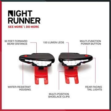 Night Runner 270 Shoe Lights - Rechargeable Battery & Waterproof Light for Runners, Dog Walking, Hiking - Best Safety Running Gear for High Visibility in Low Light - Red