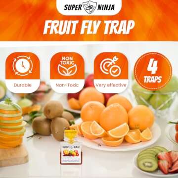 Super Ninja Fruit Fly Trap Indoor - 4 Traps - Fruit Fly Trap for Kitchen and Indoor Use - Fruit Fly Trap - Up to 3 Weeks