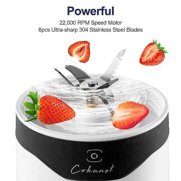 COKUNST Portable Blender, 18 oz Personal Blender for Smoothies and Shakes, USB Rechargeable Small Blender with Powerful 6 Blades, Mini Single Blender Cup with Extra Lid for Travel Gym Kitchen - Black