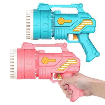 SmartYeen 2-Pack Bubble Machine Gun,69 Holes Bubble Gun with Light,8 Bottles Bubble Solution Bubble Blower Maker for Kids Summer Outdoor Toy Wedding Party Birthday Gifts